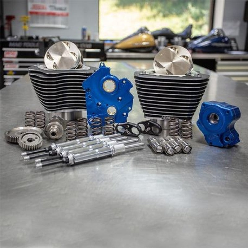 S&S Cycle 2017+ M8 128in CI Oil Cooled Power Pack w/ Chrome Pushrod Tubes w/ Highlight - Wrinkle Blk Piston Sets - Powersports S&S Cycle