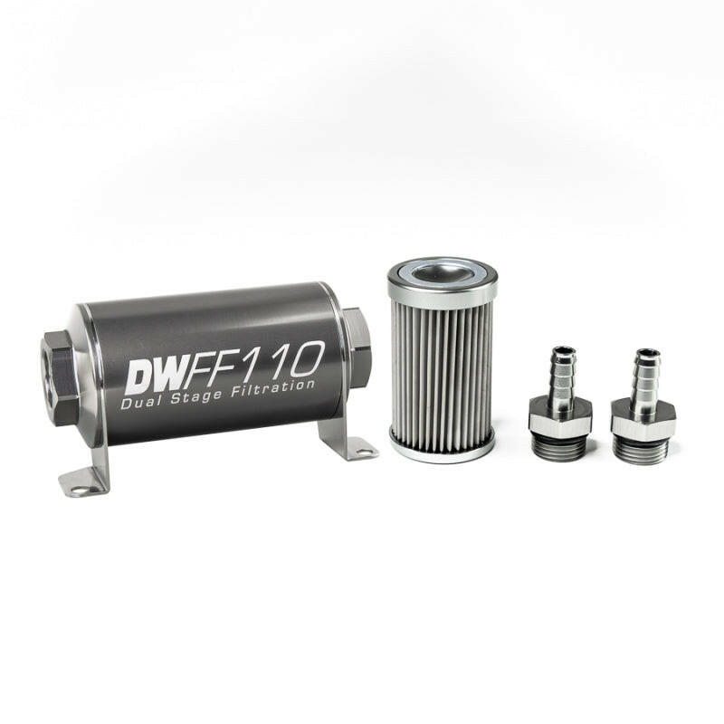 DeatschWerks Stainless Steel 3/8in 10 Micron Universal Inline Fuel Filter Housing Kit (110mm) Fuel Filters DeatschWerks