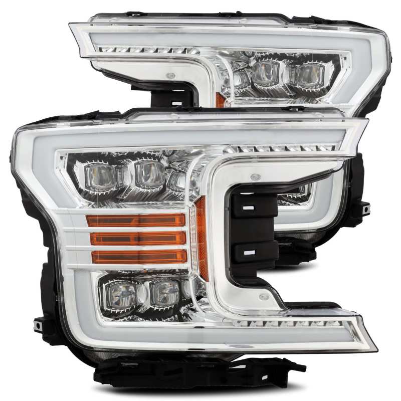 AlphaRex 18-19 Ford F-150 NOVA LED Projector Headlights Plank Style Chrome w/ActivLight/Seq Signal Headlights AlphaRex