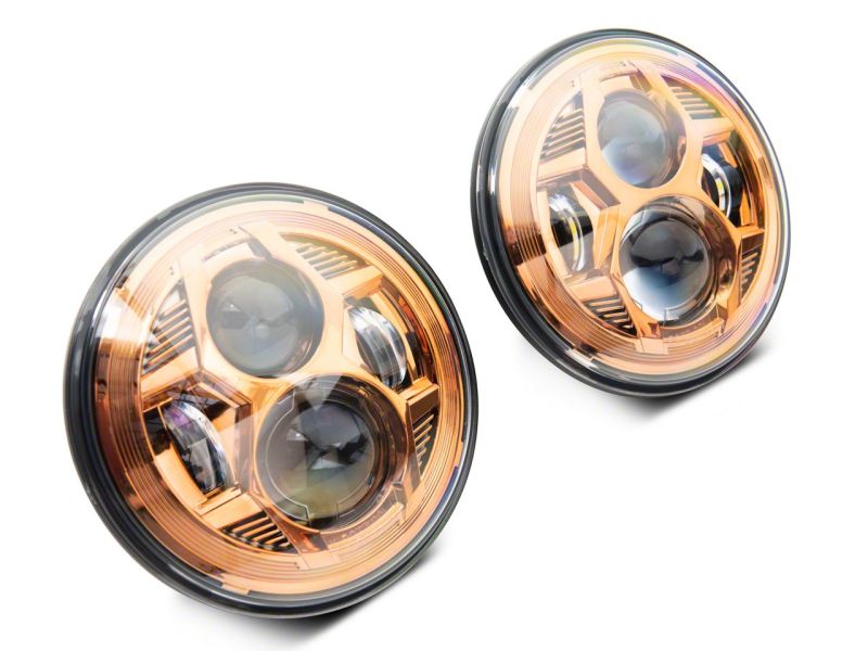 Raxiom 07-18 Jeep Wrangler JK 7-In LED Headlights Orange Housing- Clear Lens Headlights Raxiom