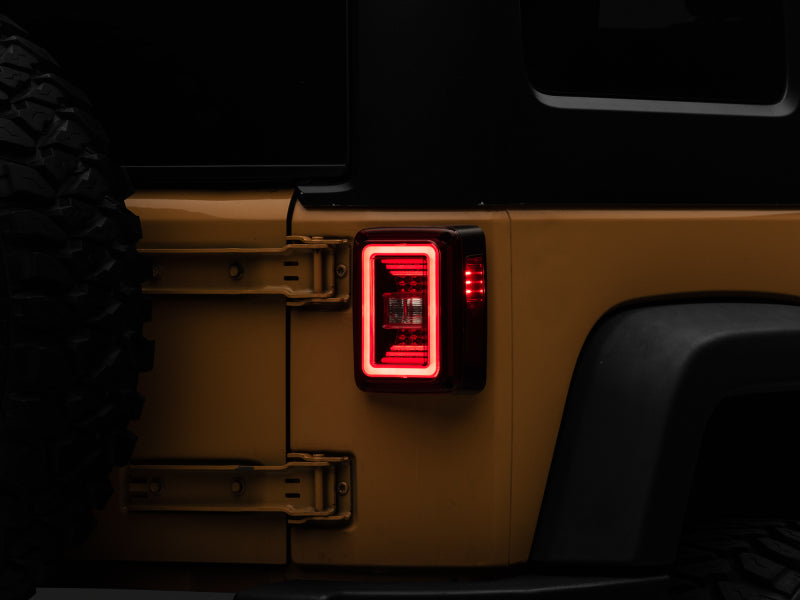 Raxiom 07-18 Jeep Wrangler JK JL Style LED Tail Lights- Black Housing - Red Lens Tail Lights Raxiom