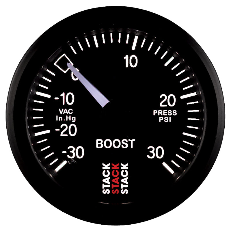 Autometer 52mm Stack Instruments -30INHG to +30PSI Mechanical Boost Gauge - Black Gauges AutoMeter