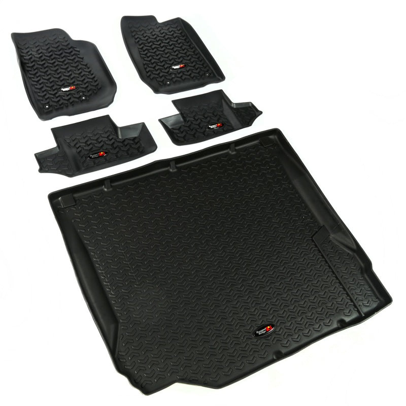 Rugged Ridge Floor Liner Front/Rear/Cargo Black 2007-2010 Jeep Wrangler JK 2 Dr Floor Mats - Rubber Rugged Ridge