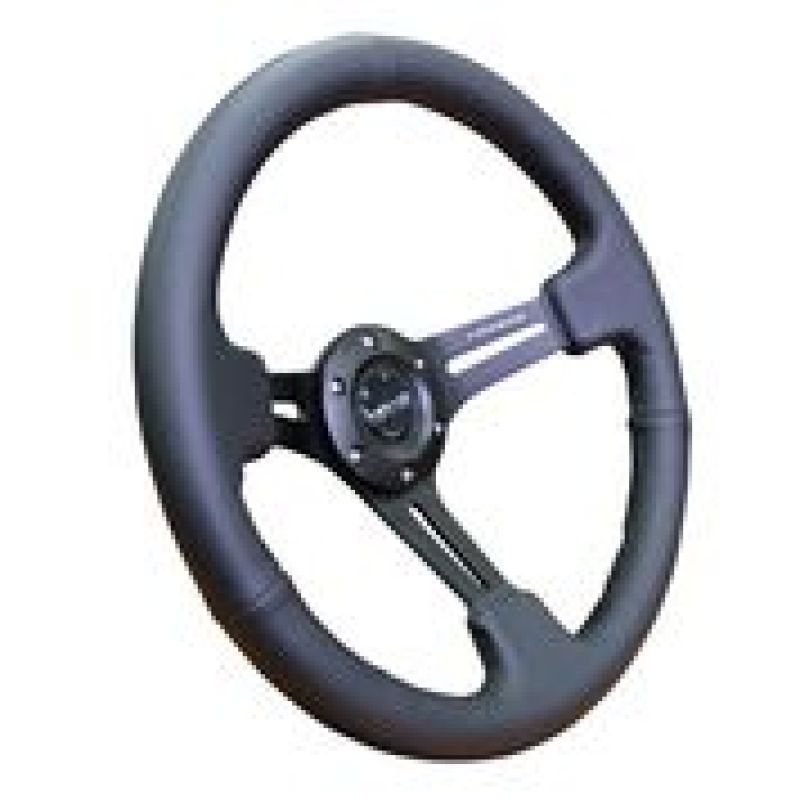 NRG Reinforced Steering Wheel (350mm / 3in. Deep) Black Leather w/ Black Stitching Steering Wheels NRG
