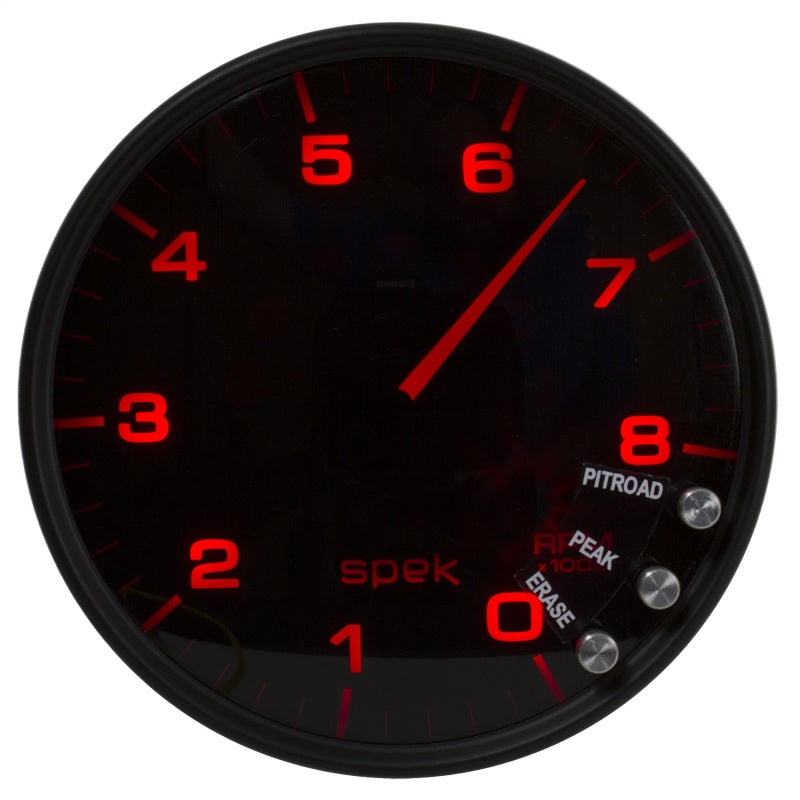 Autometer Spek-Pro Gauge Tachometer 5in 8K Rpm W/Shift Light & Peak Mem Black/Smoke/Black Gauges AutoMeter