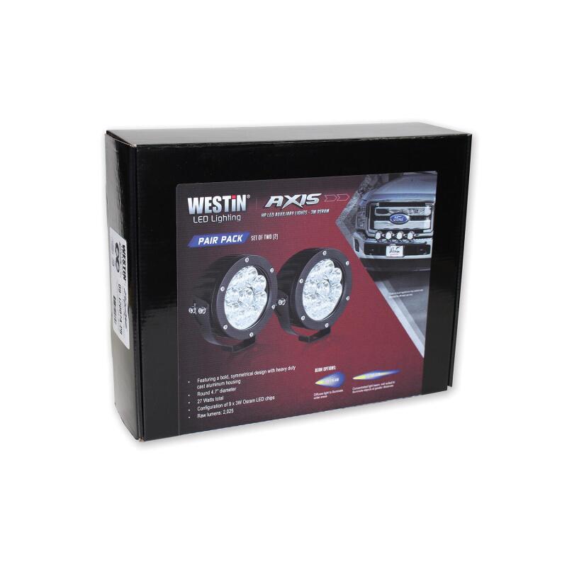Westin Axis LED Auxiliary Light 4.75 inch Round Flood w/3W Osram (Set of 2) - Black Light Bars & Cubes Westin