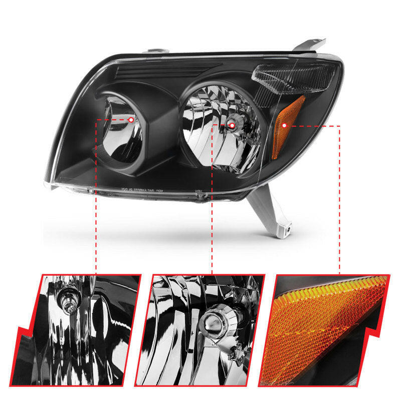 ANZO 2003-2005 Toyota 4Runner Crystal Headlights Black Headlights ANZO