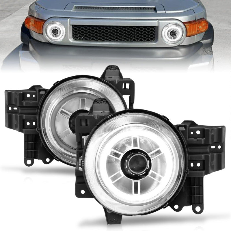 ANZO 2007-2013 Toyota Fj Cruiser Projector Headlights w/ Halo Chrome Headlights ANZO