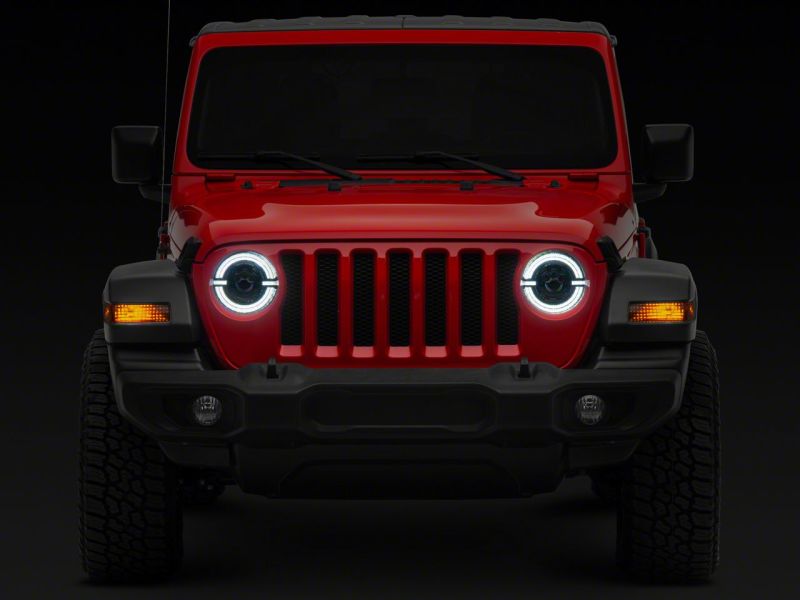 Raxiom 18-23 Jeep Wrangler JL Axial Series 9-In LED Angel Eye Headlights- Blk Housing (Clear Lens) Headlights Raxiom