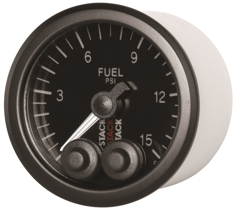 Autometer Stack 52mm 0-15 PSI 1/8in NPTF Male Pro-Control Fuel Pressure Gauge - Black Gauges AutoMeter