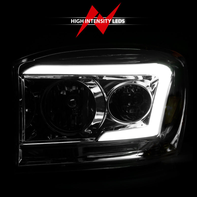 ANZO 06-09 Dodge RAM 1500/2500/3500 Headlights Chrome Housing/Clear Lens (w/ Light Bars) Headlights ANZO