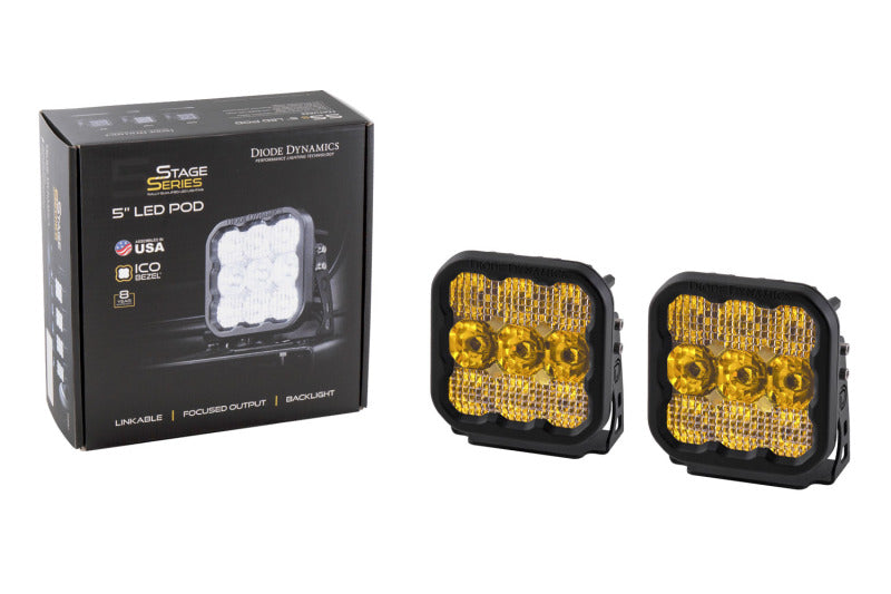 Diode Dynamics SS5 LED Pod Pro - Yellow Spot (Pair) Light Accessories and Wiring Diode Dynamics