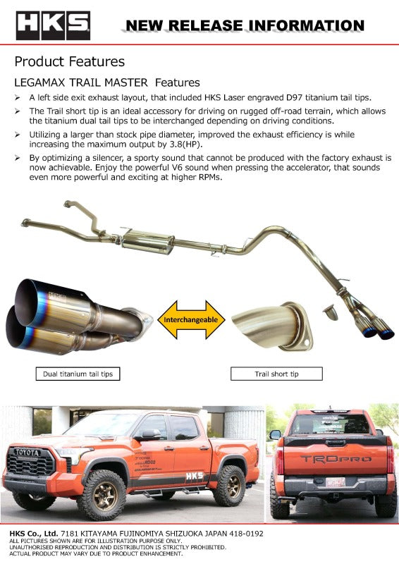 HKS LEGAMAX TRAIL MASTER 2022TUNDRA AXLEBACK Catback HKS
