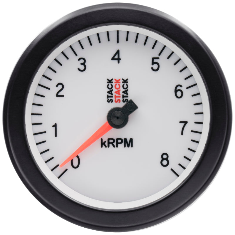 Autometer Stack Sport 88mm 0-8K RPM Tachometer - White Gauges AutoMeter