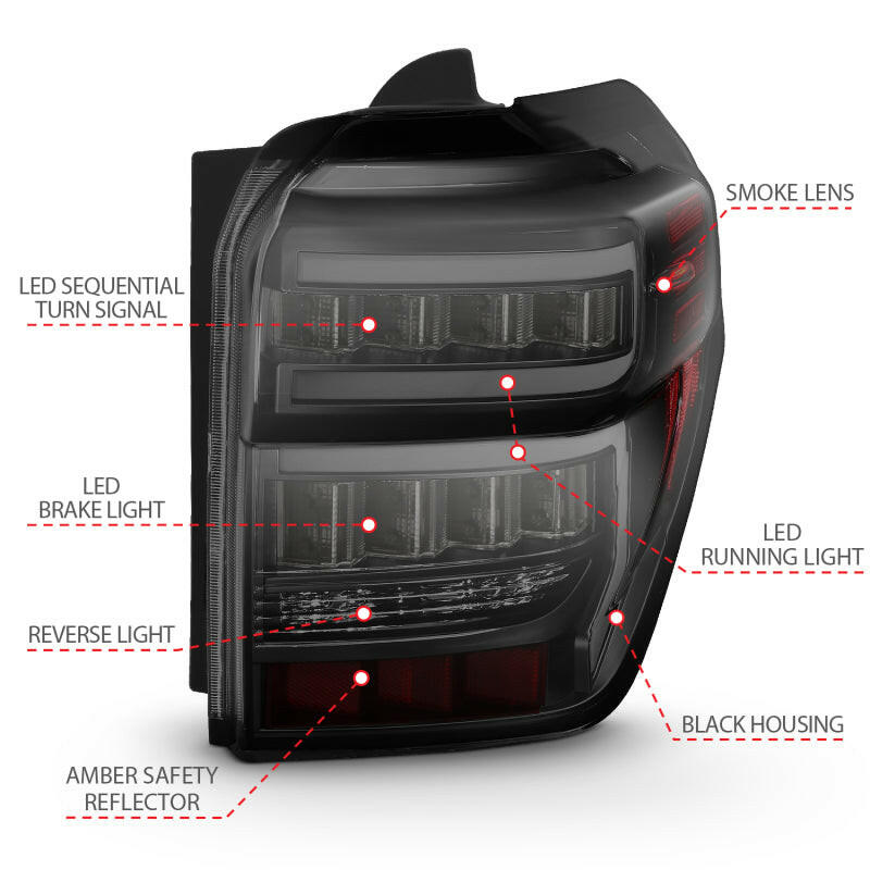 ANZO 2014-2020 Toyota 4Runner T.L Black Housing Smoke Lens Red Light Bar W/Sequential Tail Lights ANZO