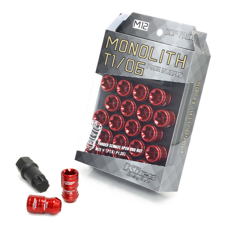 Project Kics 12x1.50 Monolith T1/06 Lug Nut Set - Red (20 Pcs) Lug Nuts Project Kics