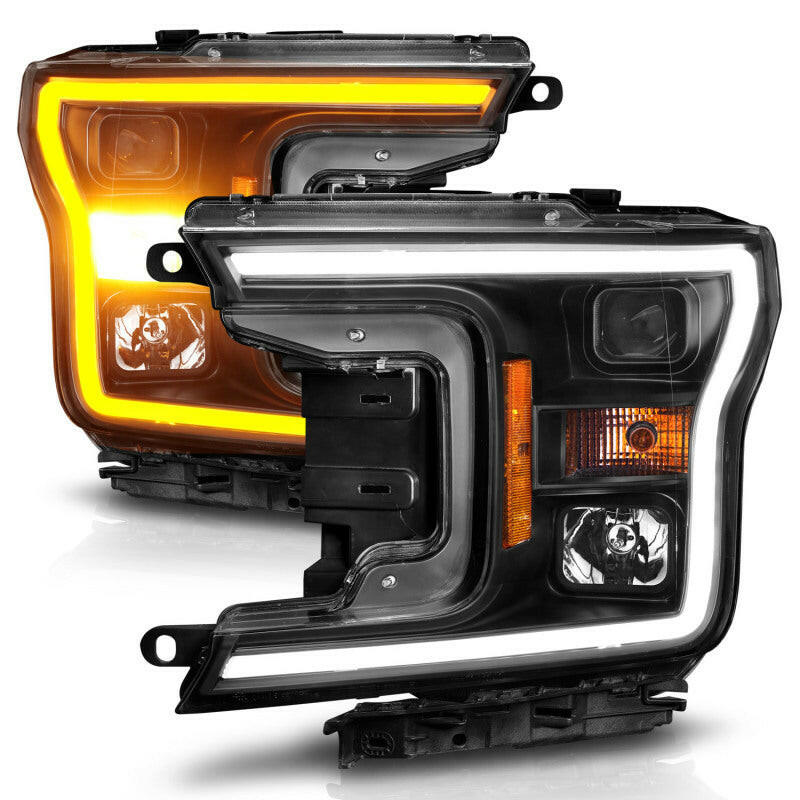 ANZO 2018-2020 Ford F-150 Projector Headlight w/ Plank Style Switchback Black Housing Headlights ANZO