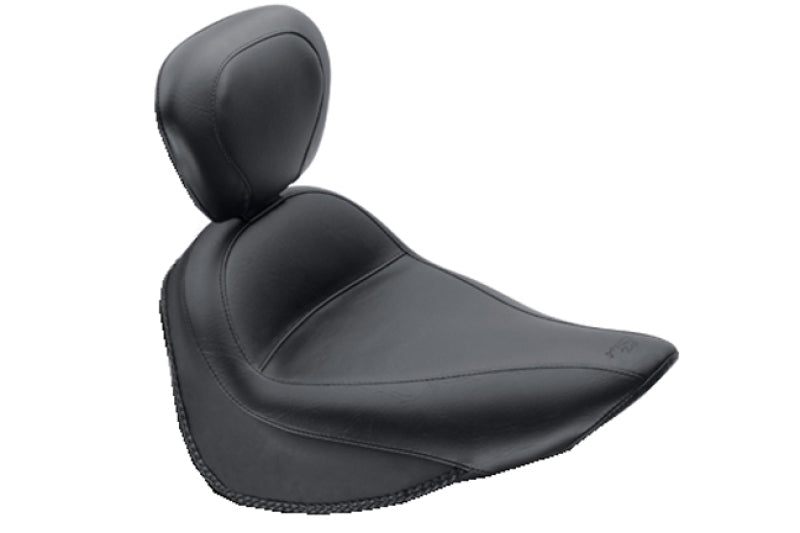 Mustang 84-06 Harley Standard Rear Tire Standard Touring Solo Seat w/Driver Backrest - Black Solo Motorcycle Seats Mustang Motorcycle