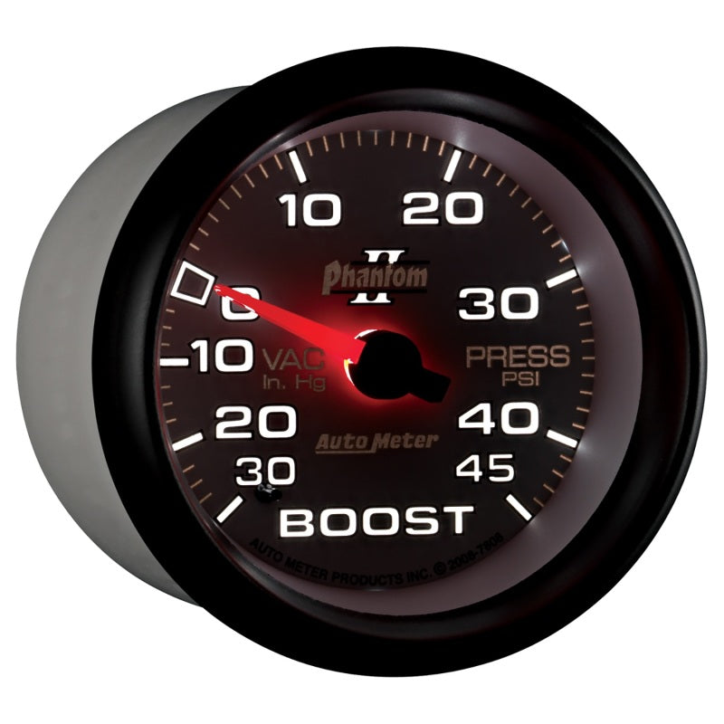 Autometer Phantom II 2-5/8in 30INHG-45PSI Phantom Mechanical Boost/Vacuum Gauge Gauges AutoMeter