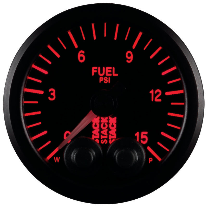 Autometer Stack 52mm 0-15 PSI 1/8in NPTF Male Pro-Control Fuel Pressure Gauge - Black Gauges AutoMeter