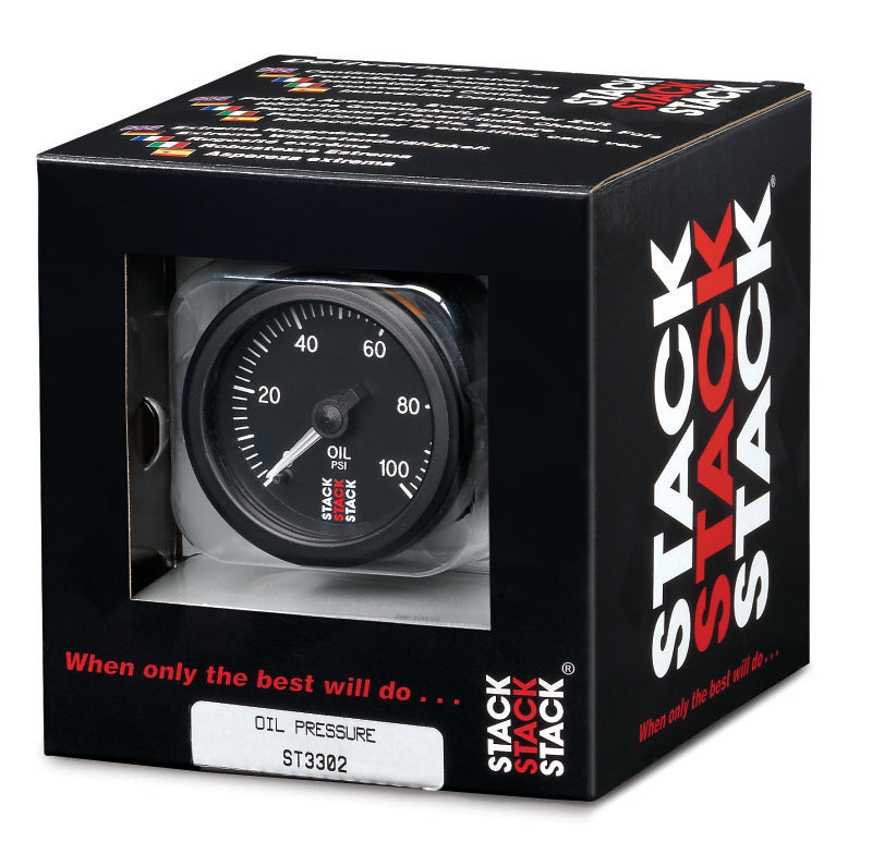 Autometer Stack 52mm 0-100 PSI 1/8in NPTF Male Pro Stepper Motor Oil Pressure Gauge - Black Gauges AutoMeter