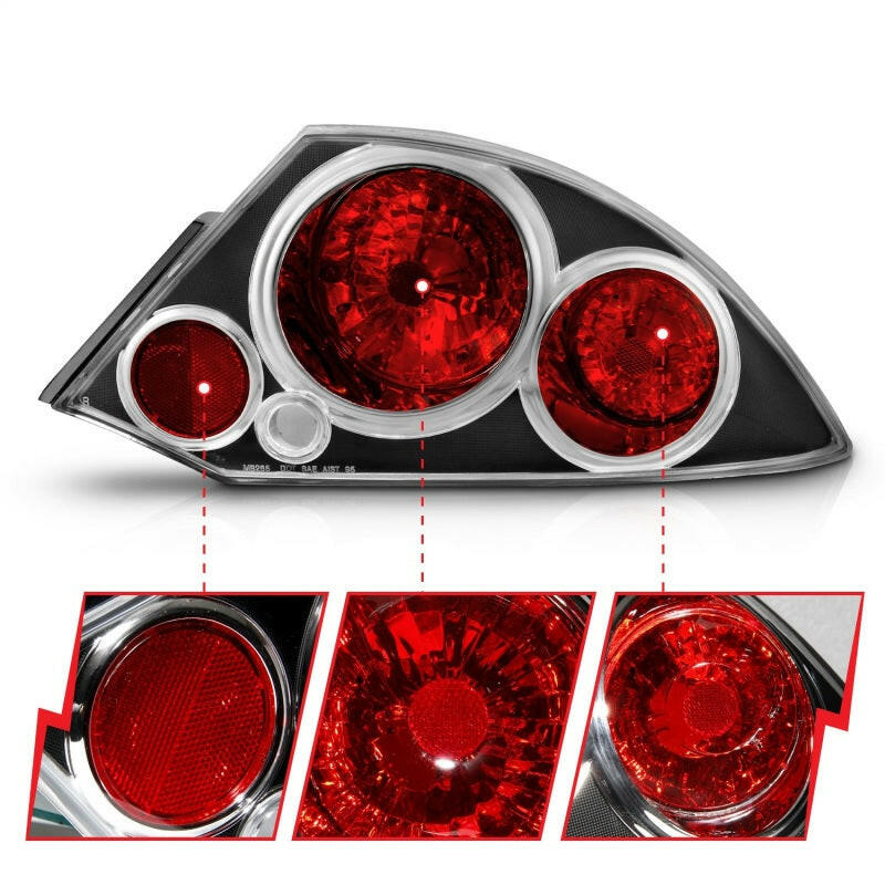ANZO 2000-2005 Mitsubishi Eclipse Taillights Black Tail Lights ANZO