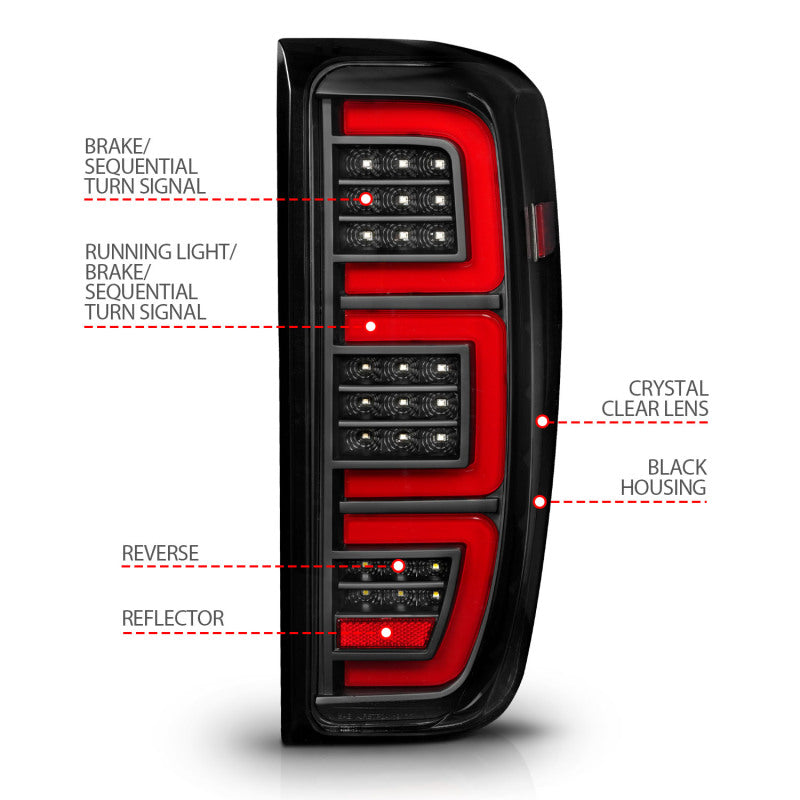 ANZO 19-23 GMC Sierra 1500/2500HD/3500HD Black Replacement Full LED Bar Tail Light Tail Lights ANZO