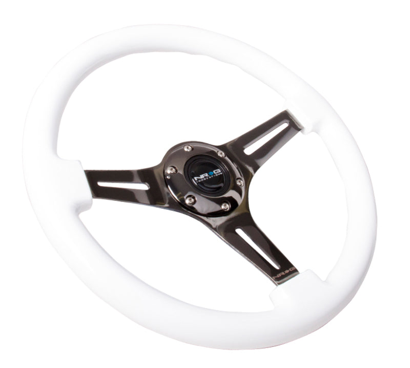 NRG Classic Wood Grain Steering Wheel (350mm) White Paint Grip w/Black 3-Spoke Center Steering Wheels NRG