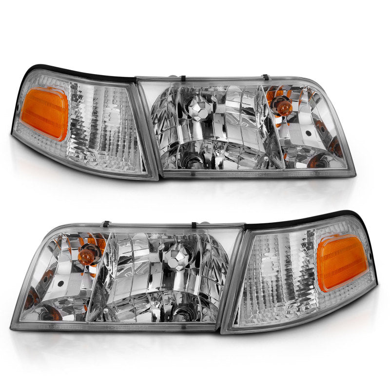 ANZO 1998-2005 Ford Crown Victoria Crystal Headlight Chrome With Bumper Light (OE) Headlights ANZO