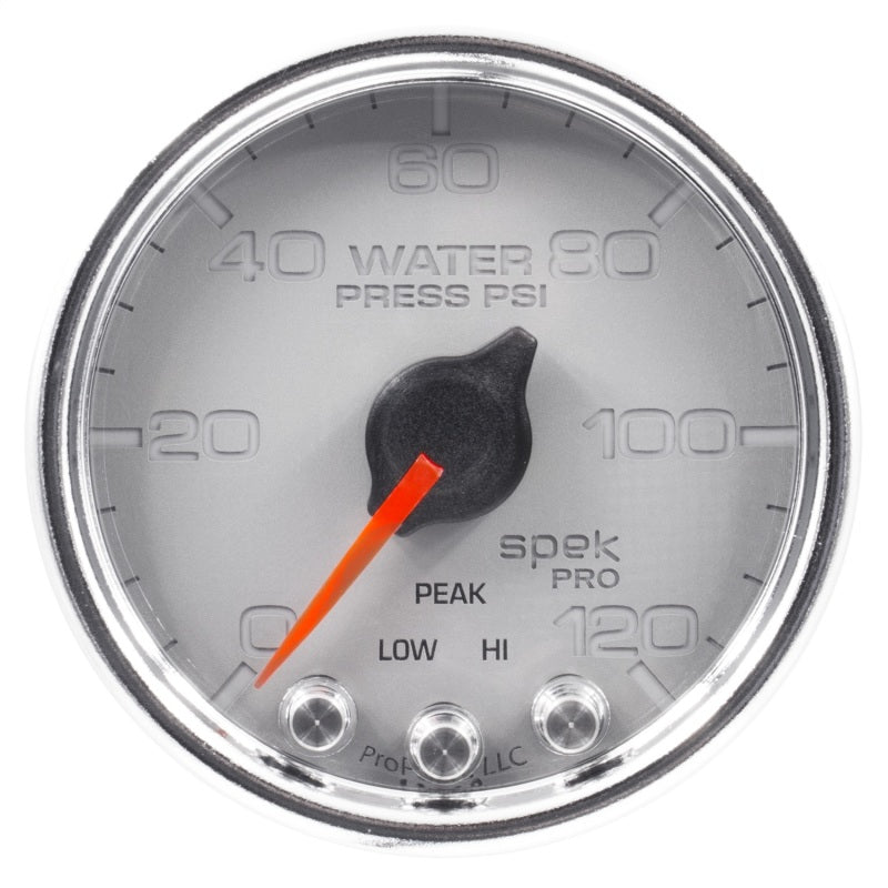 Autometer Spek-Pro Gauge Water Press 2 1/16in 120psi Stepper Motor W/Peak & Warn Slvr/Chrm Gauges AutoMeter