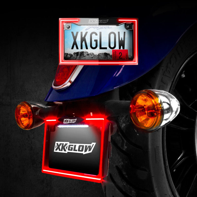 XK Glow Motorcycle License Plate Frame Light w/ Turn Signal - Black Light Accessories and Wiring XKGLOW