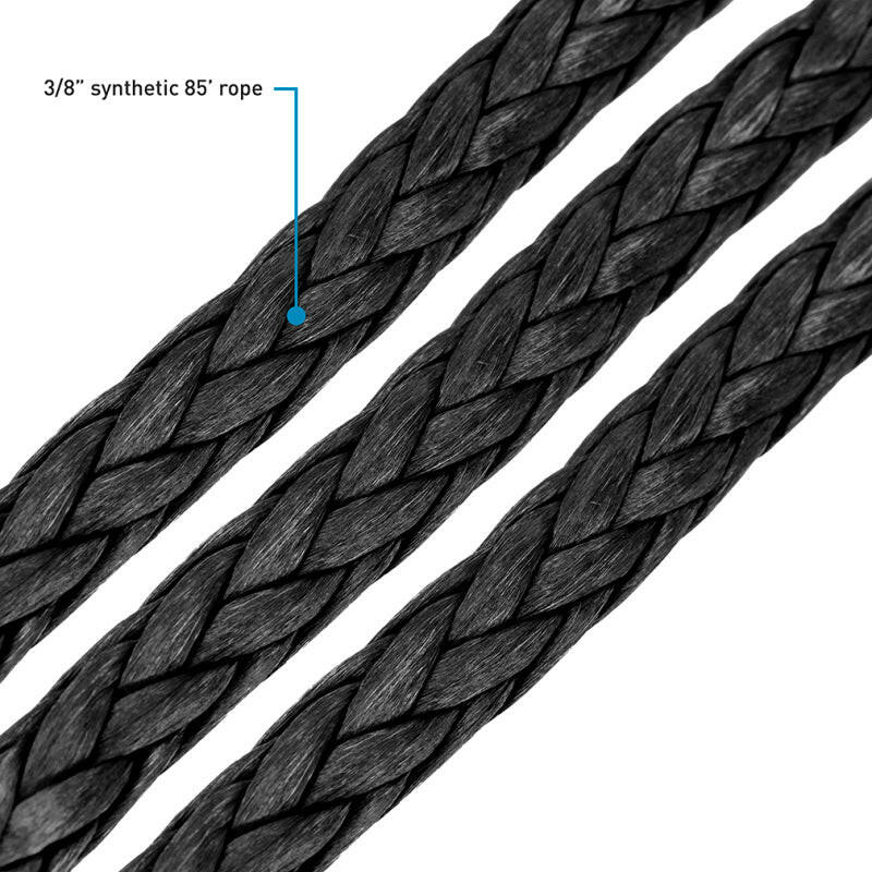 Borne Off-Road Synthetic Rope - 3/8in x 85ft - Black Winch Accessories Borne Off-Road