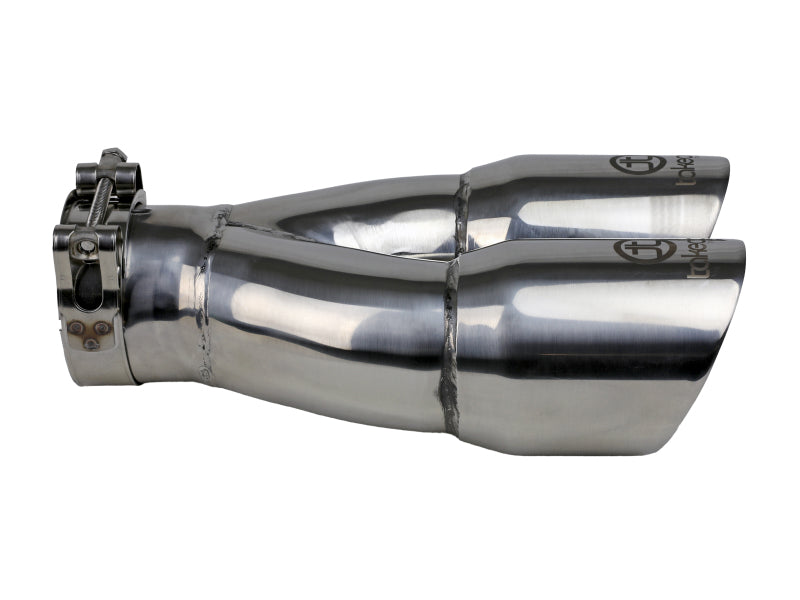 aFe Takeda 2.5in 304 Stainless Steel Clamp-on Exhaust Tip 2.5in Inlet 3in Dual Outlet - Polished Tips aFe