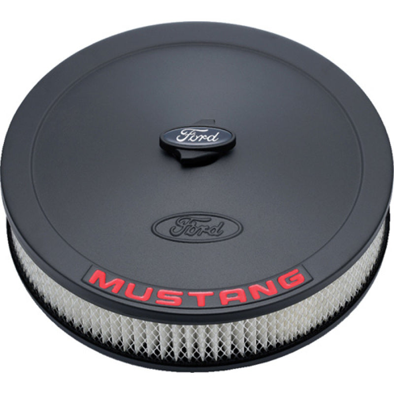 Ford Racing Air Cleaner Kit - Black Crinkle Finish w/ Red Mustang Emblem Air Filters - Universal Fit Ford Racing