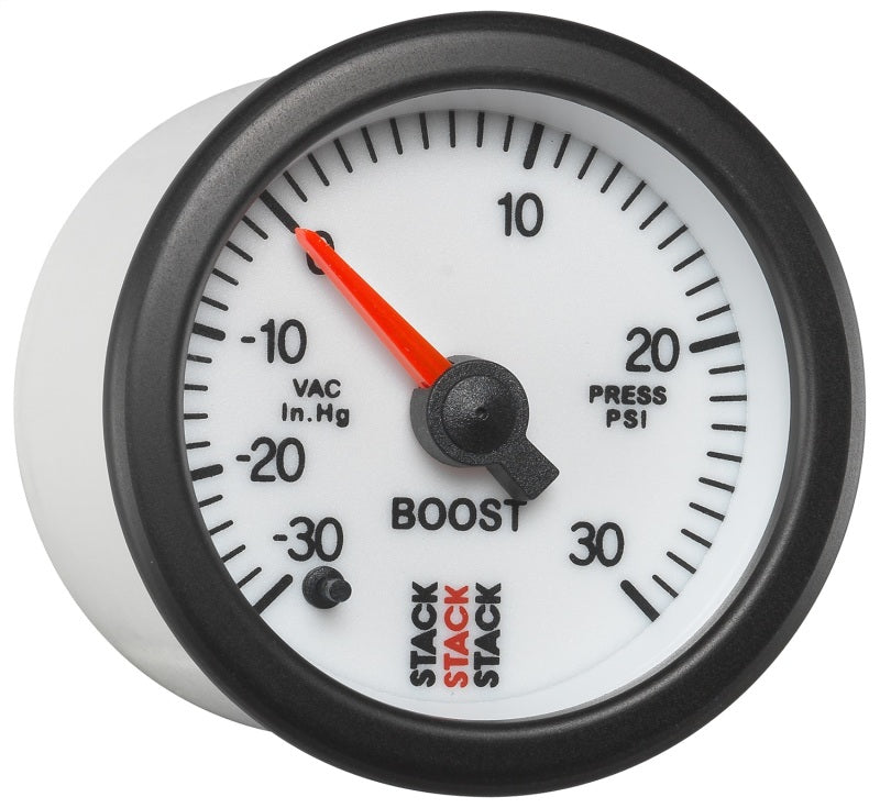 Autometer Stack 52mm -30INHG to +30 PSI (Incl T-Fitting) Pro Stepper Motor Boost Press Gauge - White Gauges AutoMeter