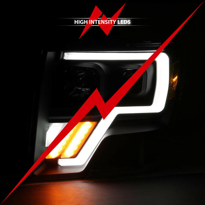 ANZO 2009-2013 Ford F-150 Projector Light Bar G4 Switchback Headlights Black Amber Headlights ANZO