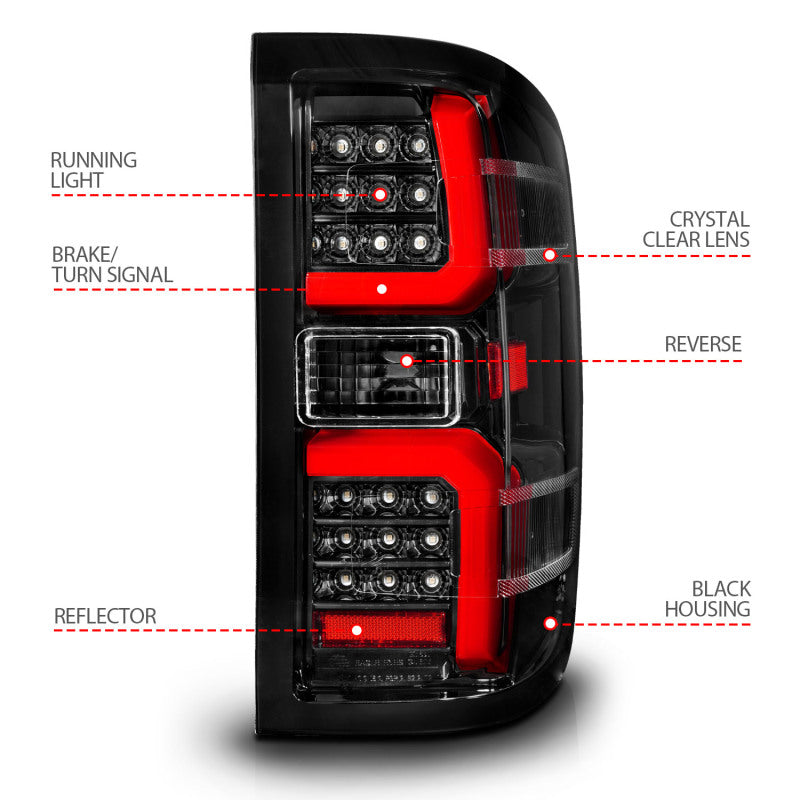ANZO 15-19 Chevrolet Silverado 2500 HD/3500 HD LED Taillight w/ Sequential Black Housing/Clear Lens Tail Lights ANZO
