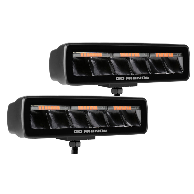 Go Rhino Xplor Blackout Combo Series Sixline LED Spot Lights w/Amber (Surface Mount) - Blk (Pair) Light Bars & Cubes Go Rhino