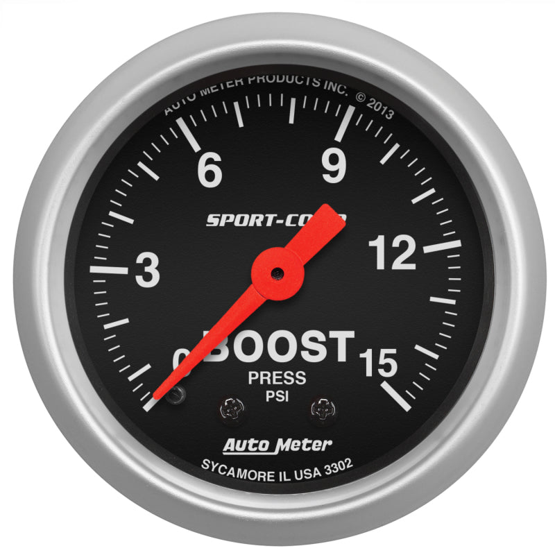 Autometer 2-1/16in 0-15 PSI Mechanical Sport-Comp Boost Pressure Gauge Gauges AutoMeter