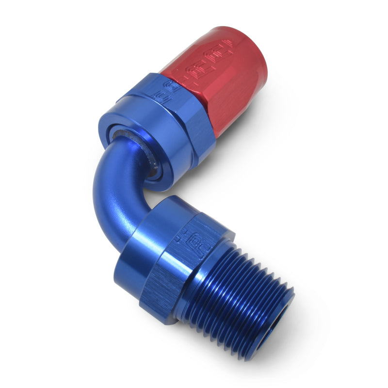 Russell Performance -10 AN Red/Blue 90 Deg Full Flow Swivel Pipe Thread Hose End (With 1/2in NPT) Fittings Russell