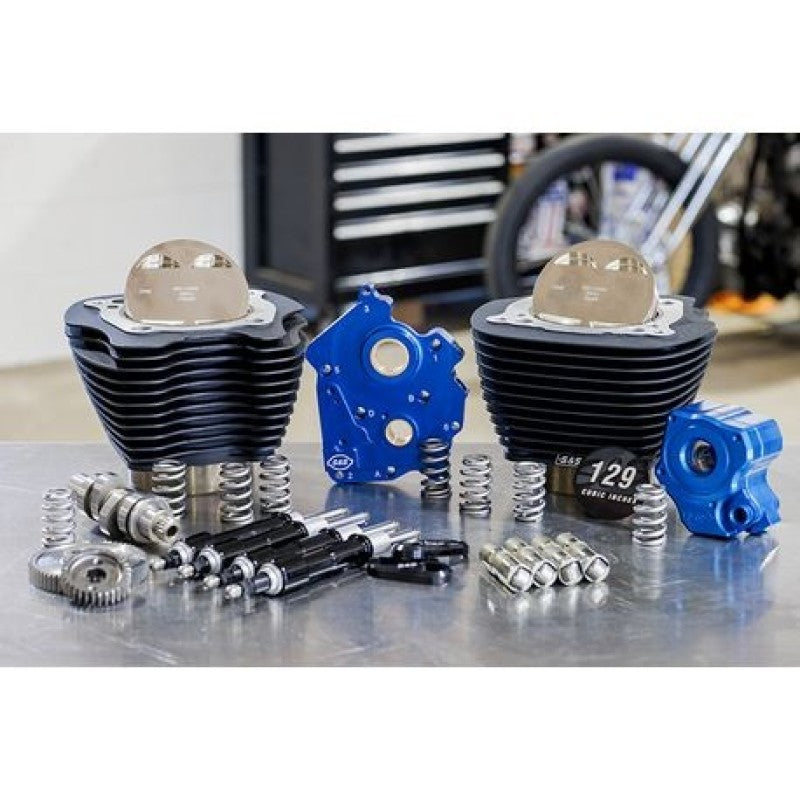 S&S Cycle 2017+ M8 129in Power Pack w/ Black Pushrod Tubes & Gear Drive Cam - Black w/o Highlight Piston Sets - Powersports S&S Cycle