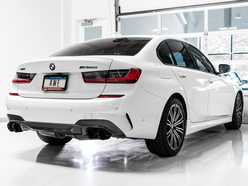 AWE Tuning 2019+ BMW M340i (G20) Resonated Touring Edition Exhaust - Quad Diamond Black Tips Catback AWE Tuning