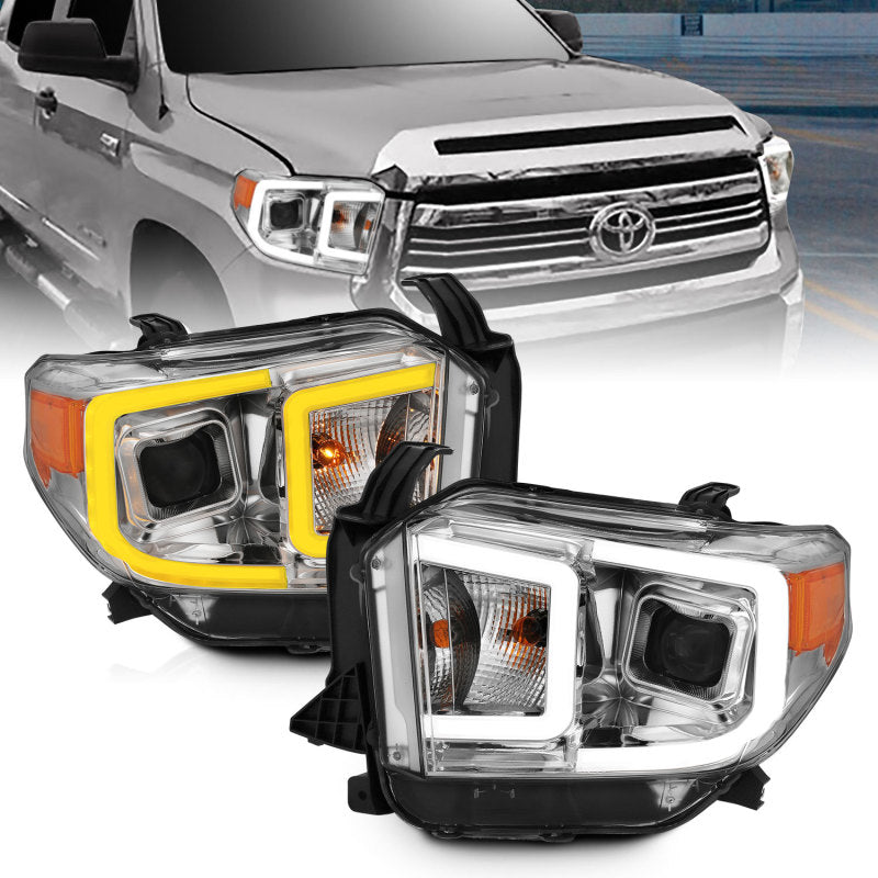 ANZO 14-17 Toyota Tundra Plank Style Projector Headlights Chrome w/ Amber Headlights ANZO