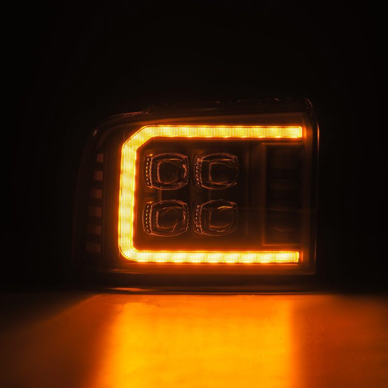 AlphaRex 05-07 Ford F250/350/450/550 Super Duty NOVA LED Proj HL Blk w/Actv Light & Seq Sig + SB DRL Headlights AlphaRex