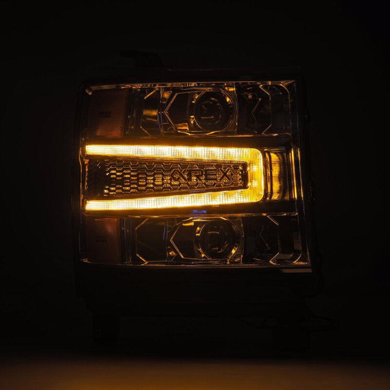 AlphaRex 16-18 Chevy 1500HD LUXX LED Proj Headlights Chrome w/Seq Actv Lgt / Seq Sig (Req PN 810023) Headlights AlphaRex