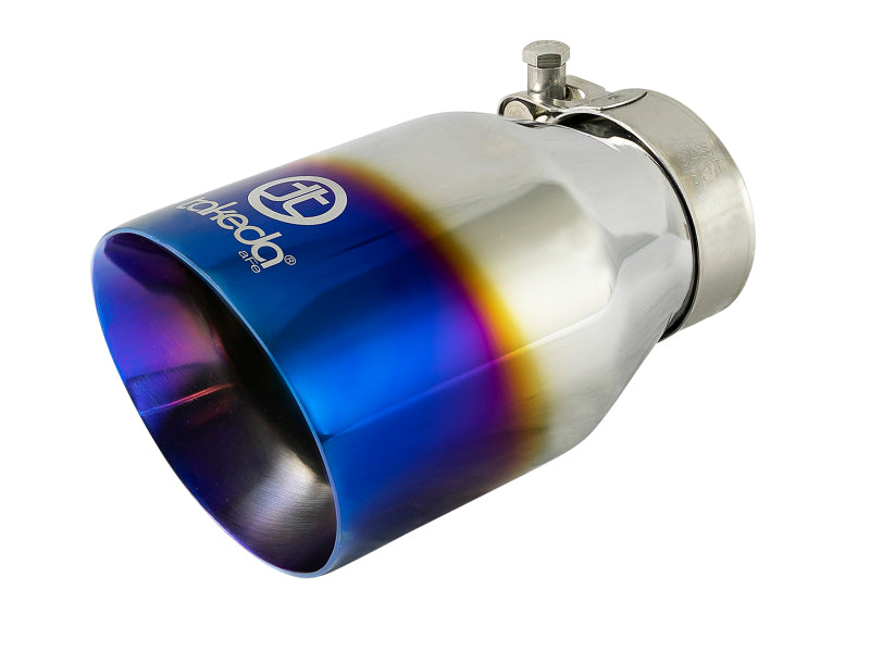 aFe Takeda 304 Stainless Steel Clamp-On Exhaust Tip 2.5in Inlet / 4in Outlet - Blue Flame Tips aFe