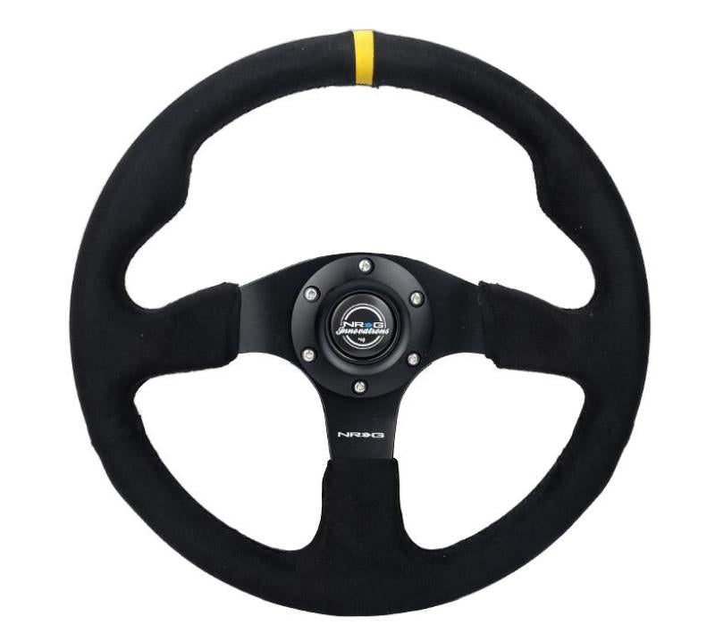 NRG Reinforced Steering Wheel (350mm/ 3in. Deep) Alcantara w/ Yellow Center w/ Black Stitch Steering Wheels NRG