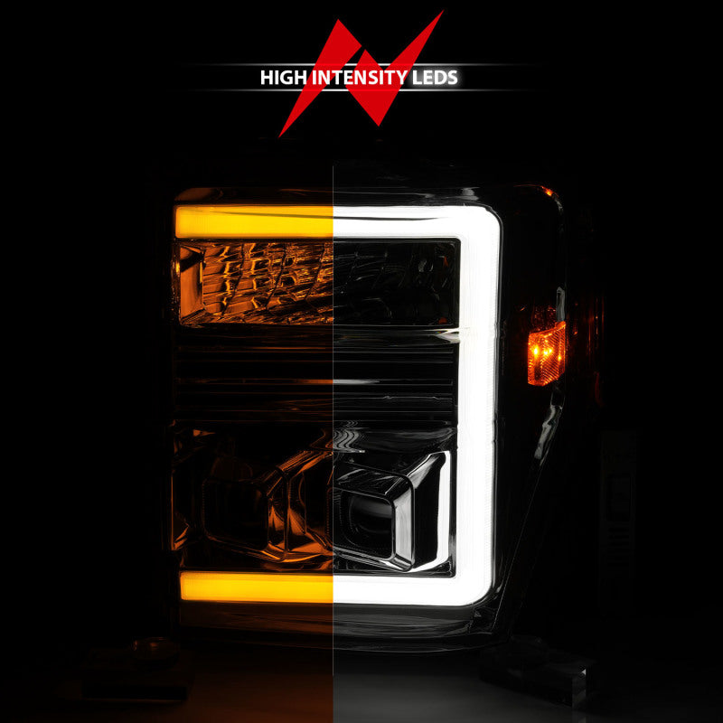 ANZO 08-10 Ford F-250 - F-550 Super Duty Projector Headlights w/ Light Bar Switchback Chrome Housing Headlights ANZO