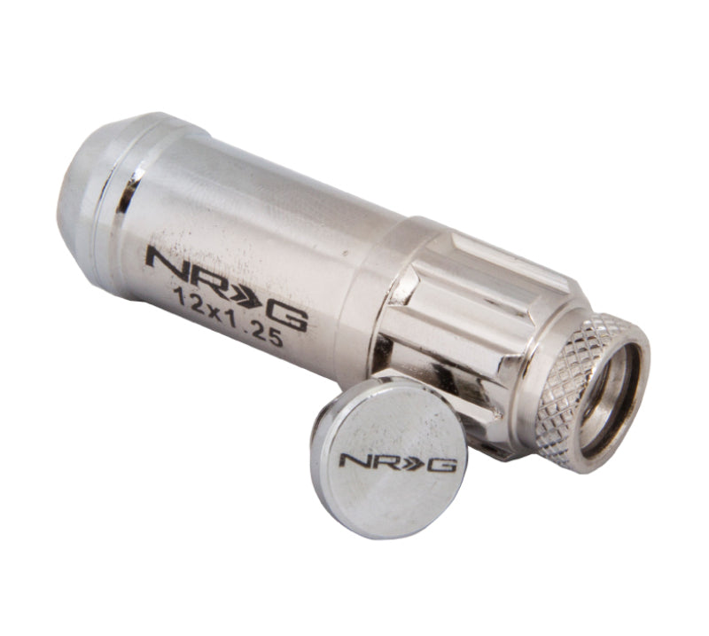 NRG 700 Series M12 X 1.25 Steel Lug Nut w/Dust Cap Cover Set 21 Pc w/Locks & Lock Socket - Silver Lug Nuts NRG