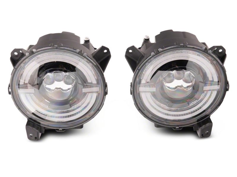 Raxiom 18-23 Jeep Wrangler JL Axial Series 9-In LED Angel Eye Headlights- Blk Housing (Clear Lens) Headlights Raxiom